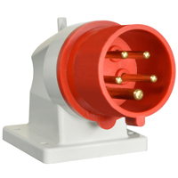 Pin and Sleeve Inlet Devices 888-2757-NS IEC 60309 Surface Mount Inlet Down Angled Type, IP44 Rated, 20A 200-415V, 16A 220/380-240/415V, 6H, IEC 309 International Pin and Sleeve Devices  